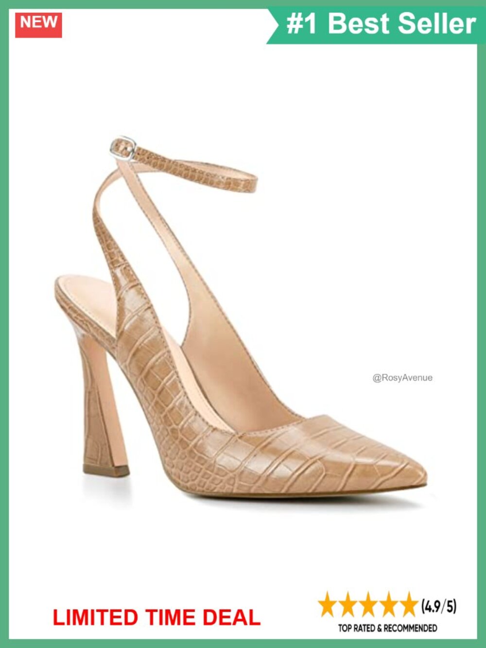 Women's Pointed Toe Slingback High Heels Ankle Strap Pumps Wedding Dress Shoes